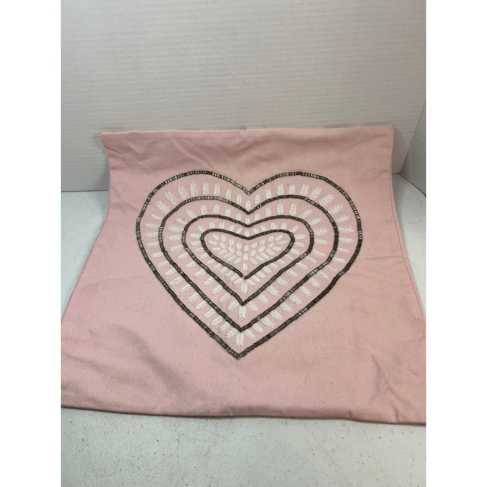 Pottery Barn Kids Beaded Heart Decorative Sham Pink Cotton 16x16 Pillow Cover